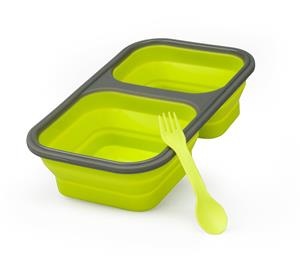 Collapsible silicone lunch box_food storage with two compartments In Green