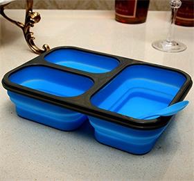Bento lunch box, 3 compartment collapsible silicon foldable lunch box for adults and kids