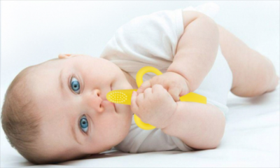 This silicone teether won his heart when the baby is teething.