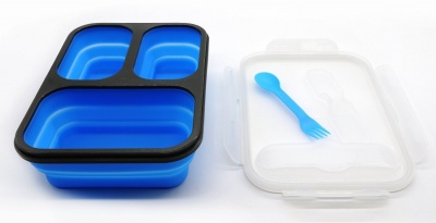 foldable 3 compartment collapsible silicone lunch box