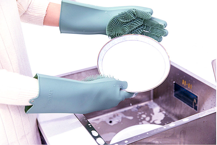 BBQ Baking Oven Gloves Brush Scrubber Glove Magic Silicone Gloves